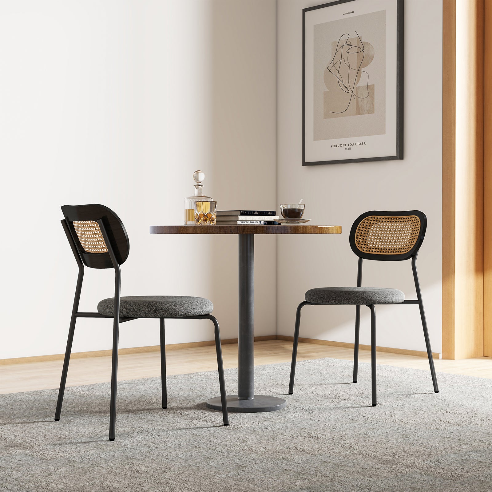Set of 2 Rattan Dining Chair with Metal Legs-Gray