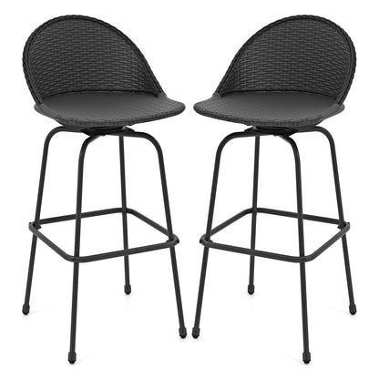 Set of 2 Rattan Swivel Barstools with Curved Back-Black
