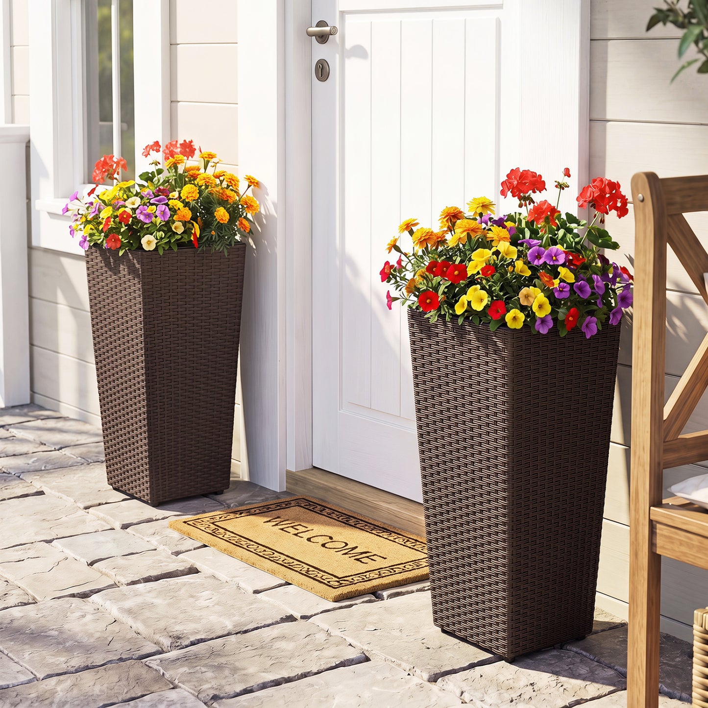 Tall Rattan Plant Pots with Liners - Set of 2