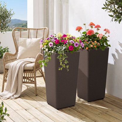 Tall Rattan Plant Pots with Liners - Set of 2