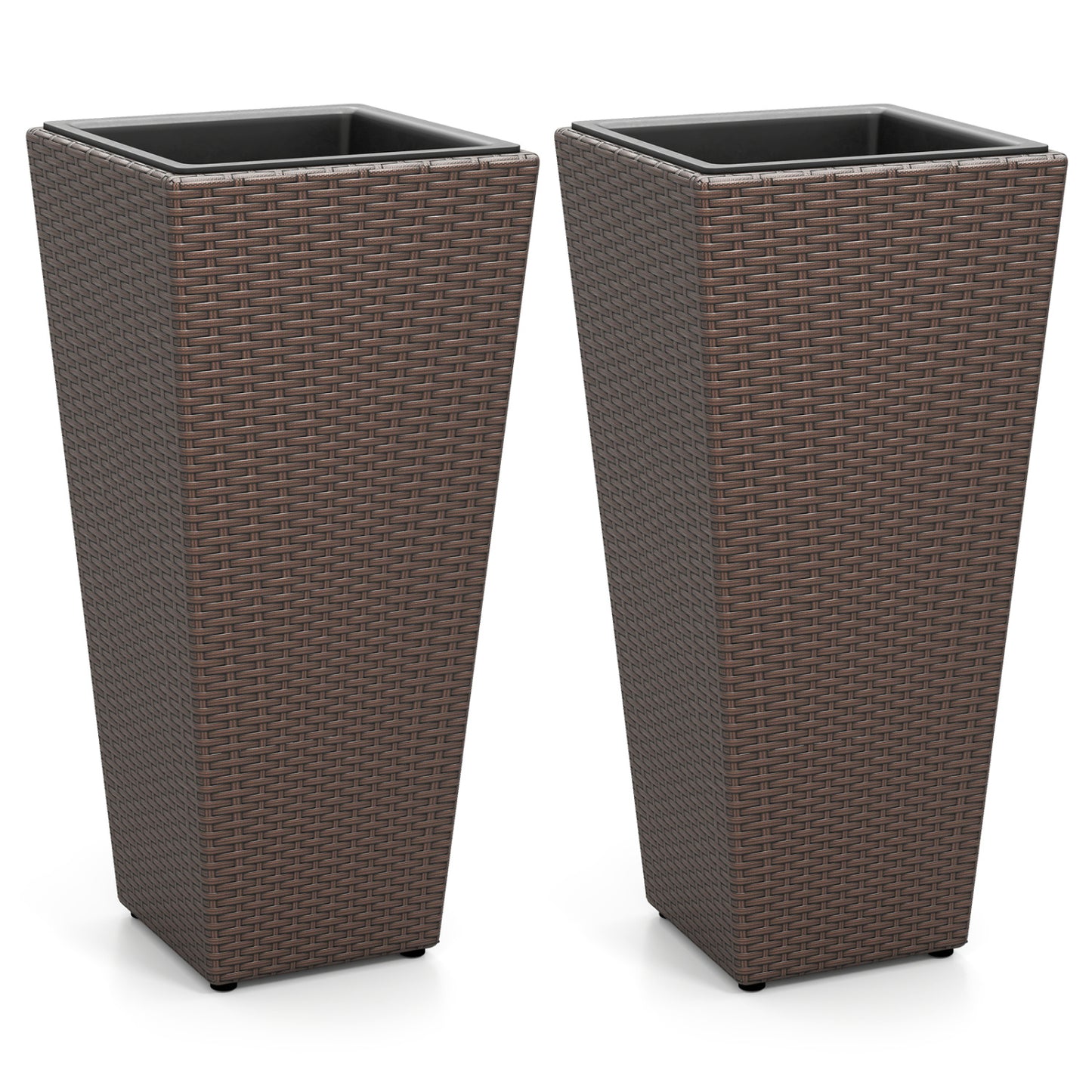 Tall Rattan Plant Pots with Liners - Set of 2