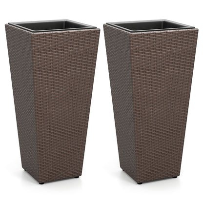 Tall Rattan Plant Pots with Liners - Set of 2