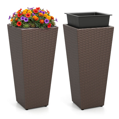 Tall Rattan Plant Pots with Liners - Set of 2