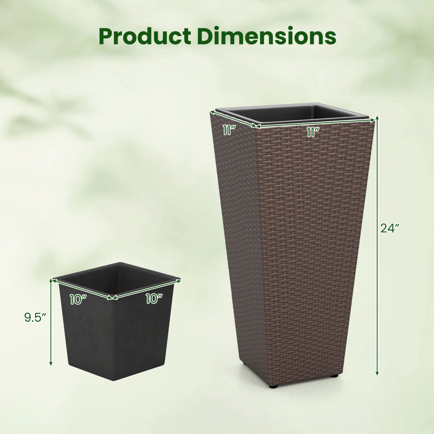 Tall Rattan Plant Pots with Liners - Set of 2