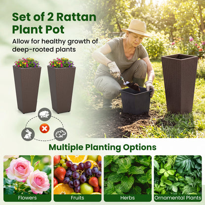 Tall Rattan Plant Pots with Liners - Set of 2