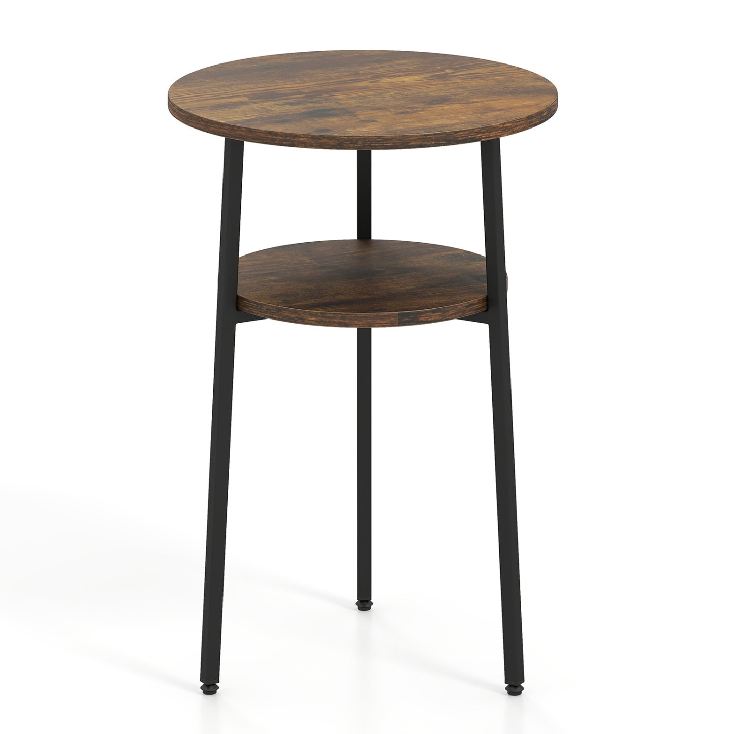 Round Side Table Set with Storage Shelf - Rustic Brown