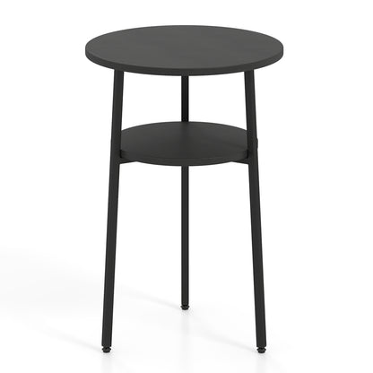 Round Side Table Set with Storage Shelf - Rustic Brown