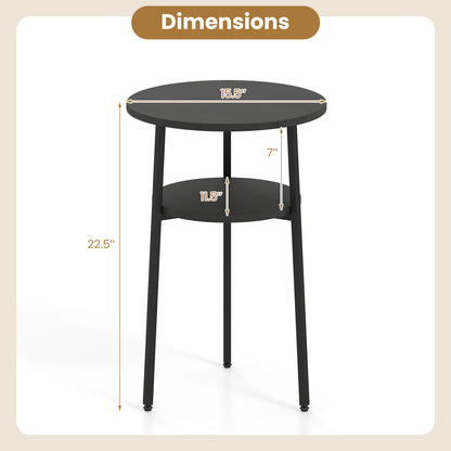 Round Side Table Set with Storage Shelf - Rustic Brown