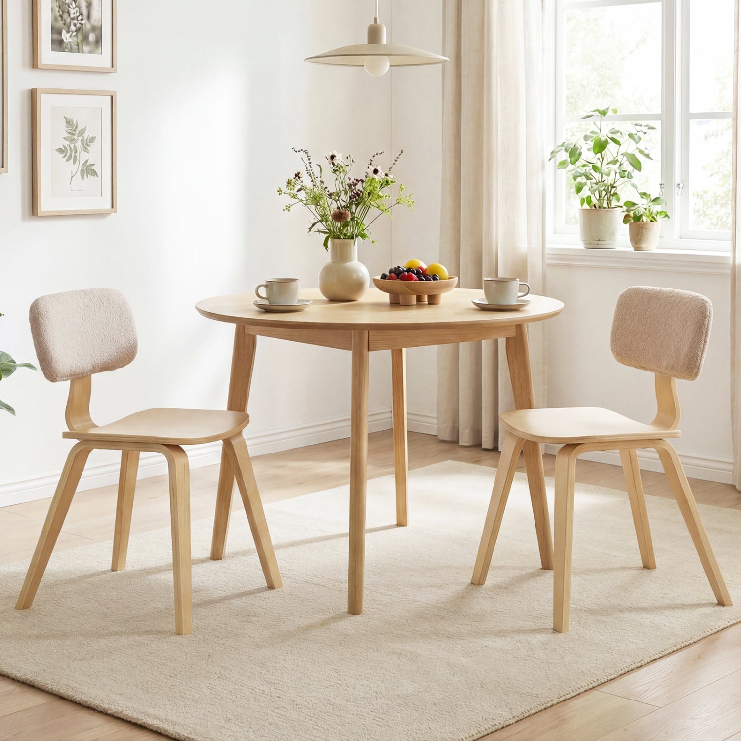 Set of 2 Rubber Wood Dining Room Chairs with Teddy Velvet Padded Backrest