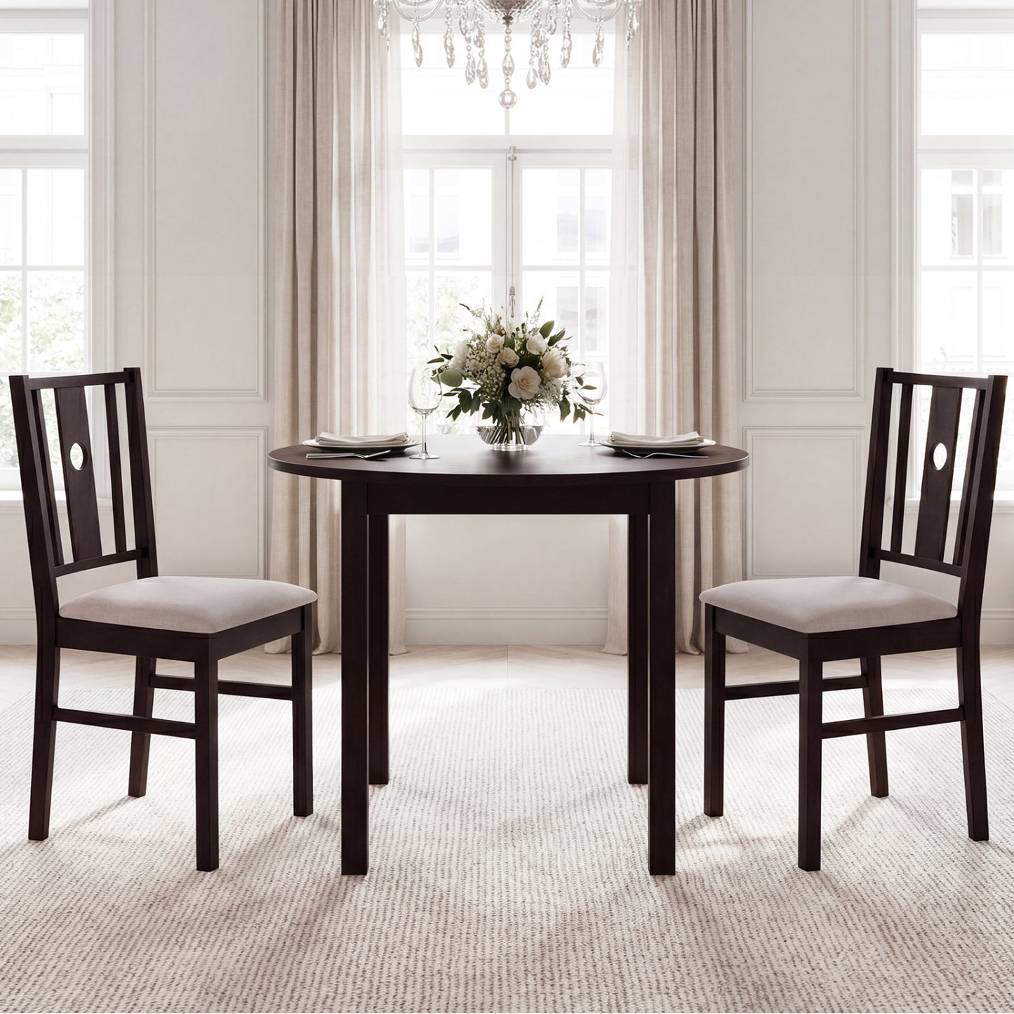 Rubber Wood Dining Chairs with Padded Fabric Seat, Set of 2