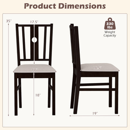 Rubber Wood Dining Chairs with Padded Fabric Seat, Set of 2