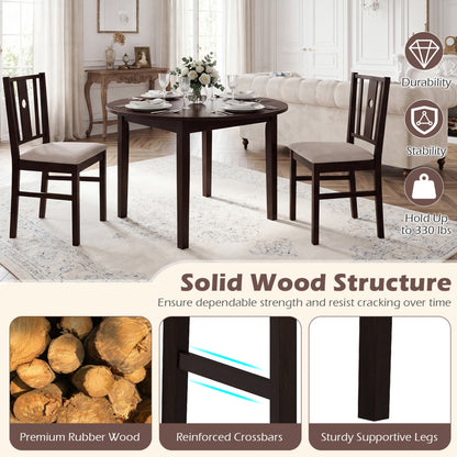 Rubber Wood Dining Chairs with Padded Fabric Seat, Set of 2