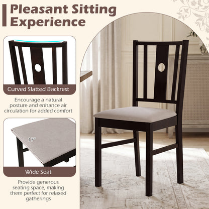 Rubber Wood Dining Chairs with Padded Fabric Seat, Set of 2