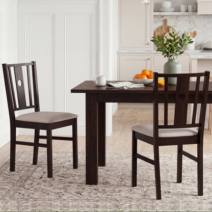 Rubber Wood Dining Chairs with Padded Fabric Seat, Set of 2