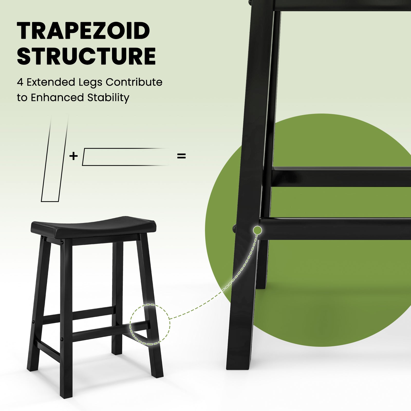 Set of 2 24 Inch Counter Height Stools with Solid Wood Legs-Black