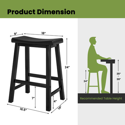Set of 2 24 Inch Counter Height Stools with Solid Wood Legs-Black