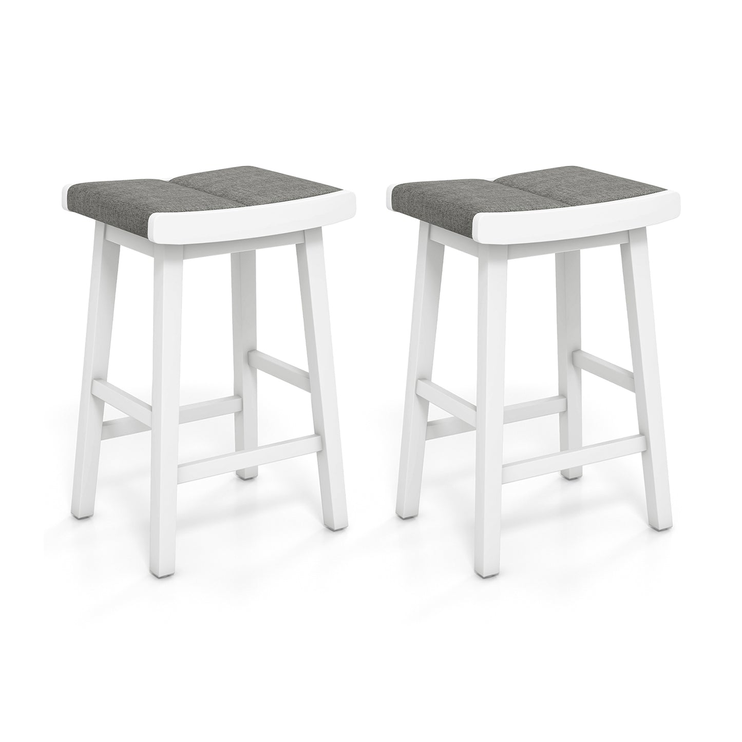 2 Pieces 26/31.5 Inch Upholstered Saddle Barstools with Padded Cushions-26 inches - 26 Inches