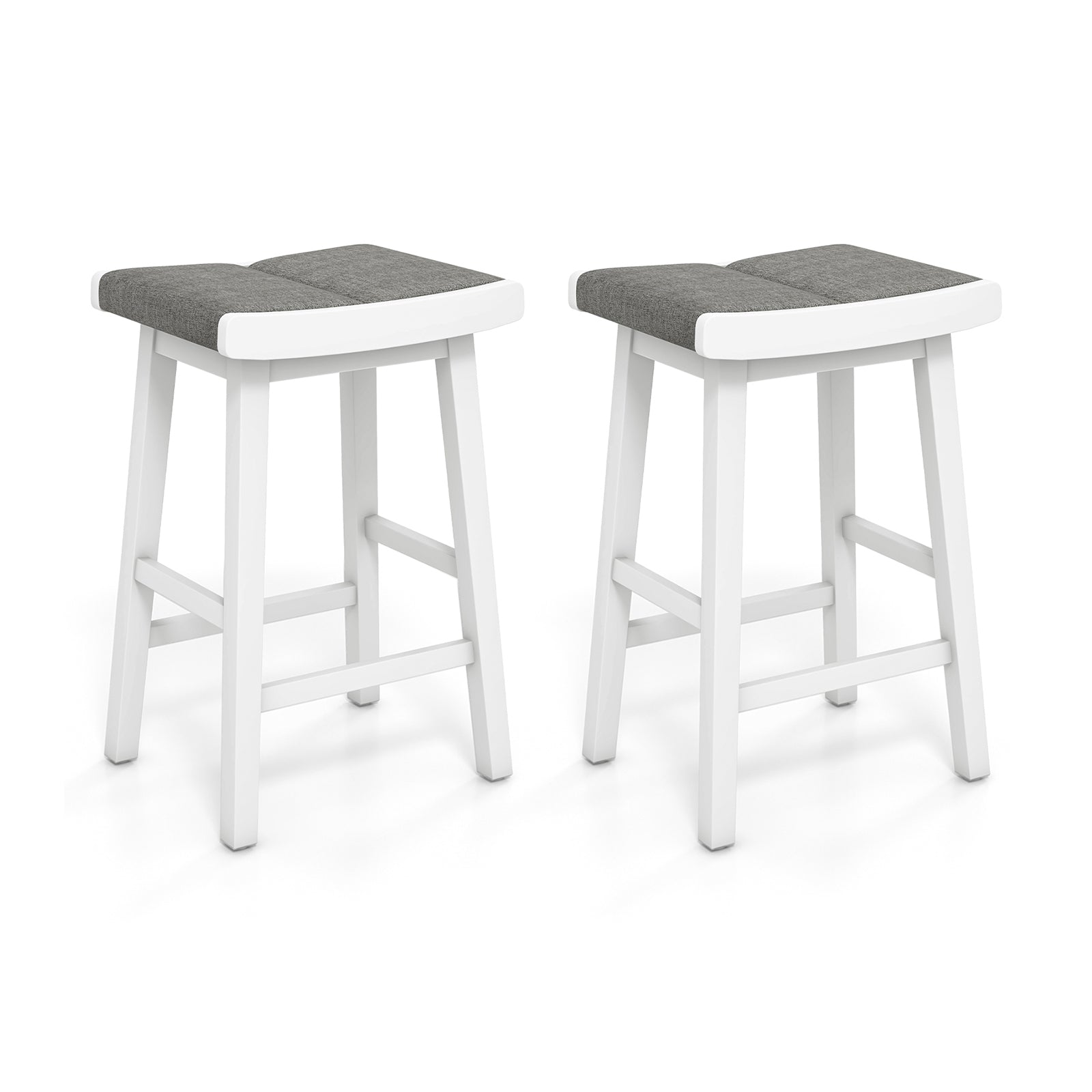 2 Pieces 26/31.5 Inch Upholstered Saddle Barstools with Padded Cushions-26 inches - 26 Inches