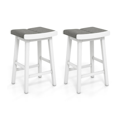 2 Pieces 26/31.5 Inch Upholstered Saddle Barstools with Padded Cushions-26 inches - 26 Inches