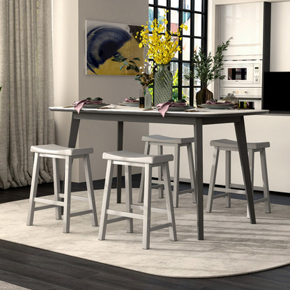 Set of 2 24 Inch Counter Height Stools with Solid Wood Legs-Gray