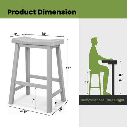Set of 2 24 Inch Counter Height Stools with Solid Wood Legs-Gray