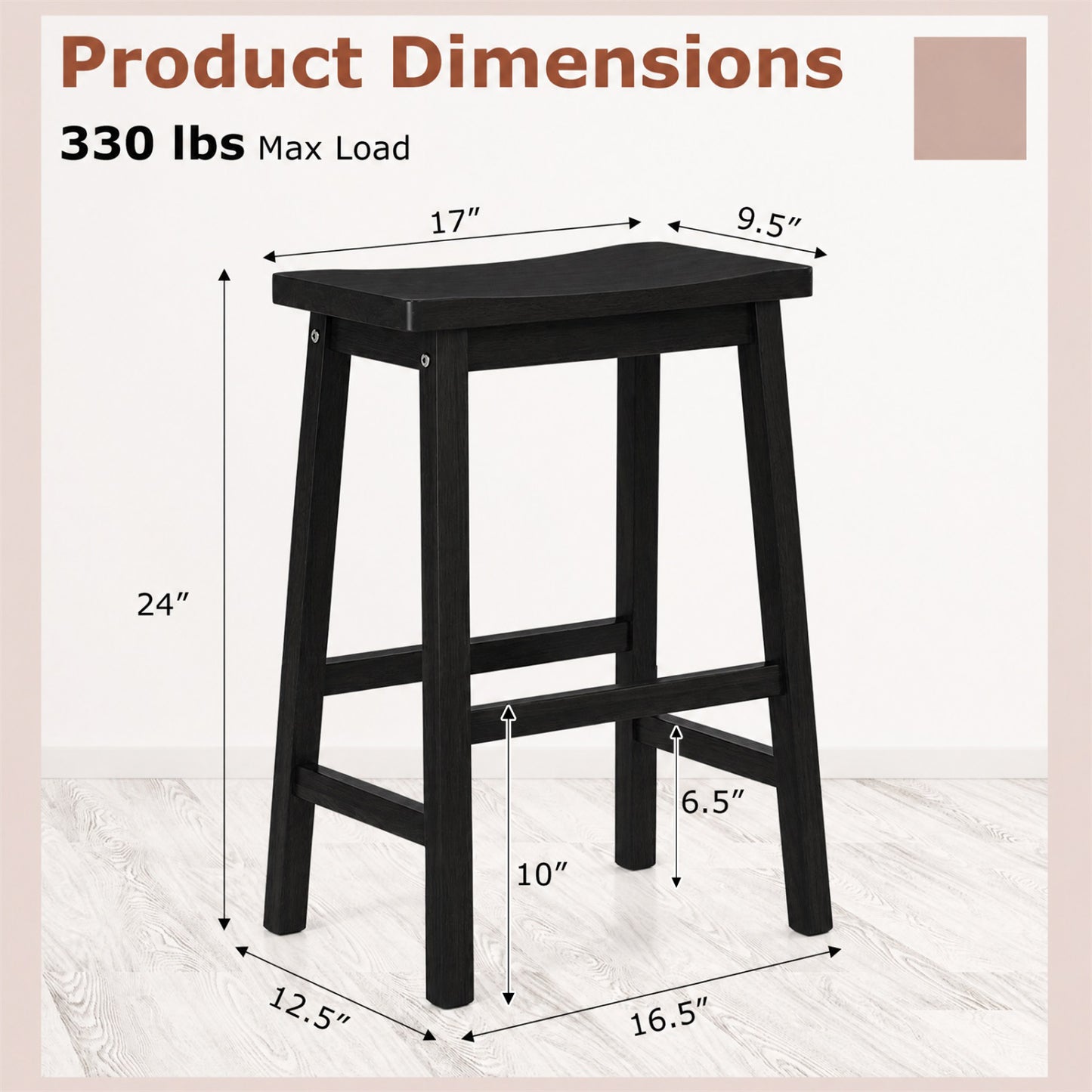 Saddle-Seat Counter Height Stools Set of 2 with Footrests