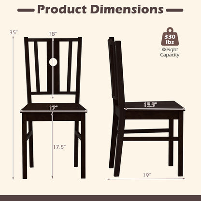 Solid Rubber Wood Dining Chairs Set of 2 with Slatted Back