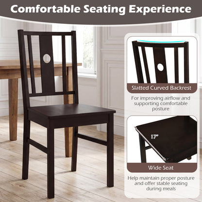 Solid Rubber Wood Dining Chairs Set of 2 with Slatted Back