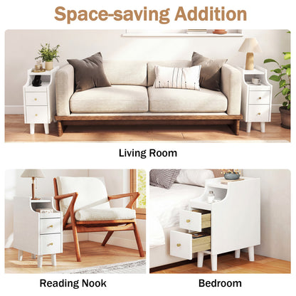 Set of 2 Solid Wood Night Side Table with Pull-out Tray and 2 Storage Drawers