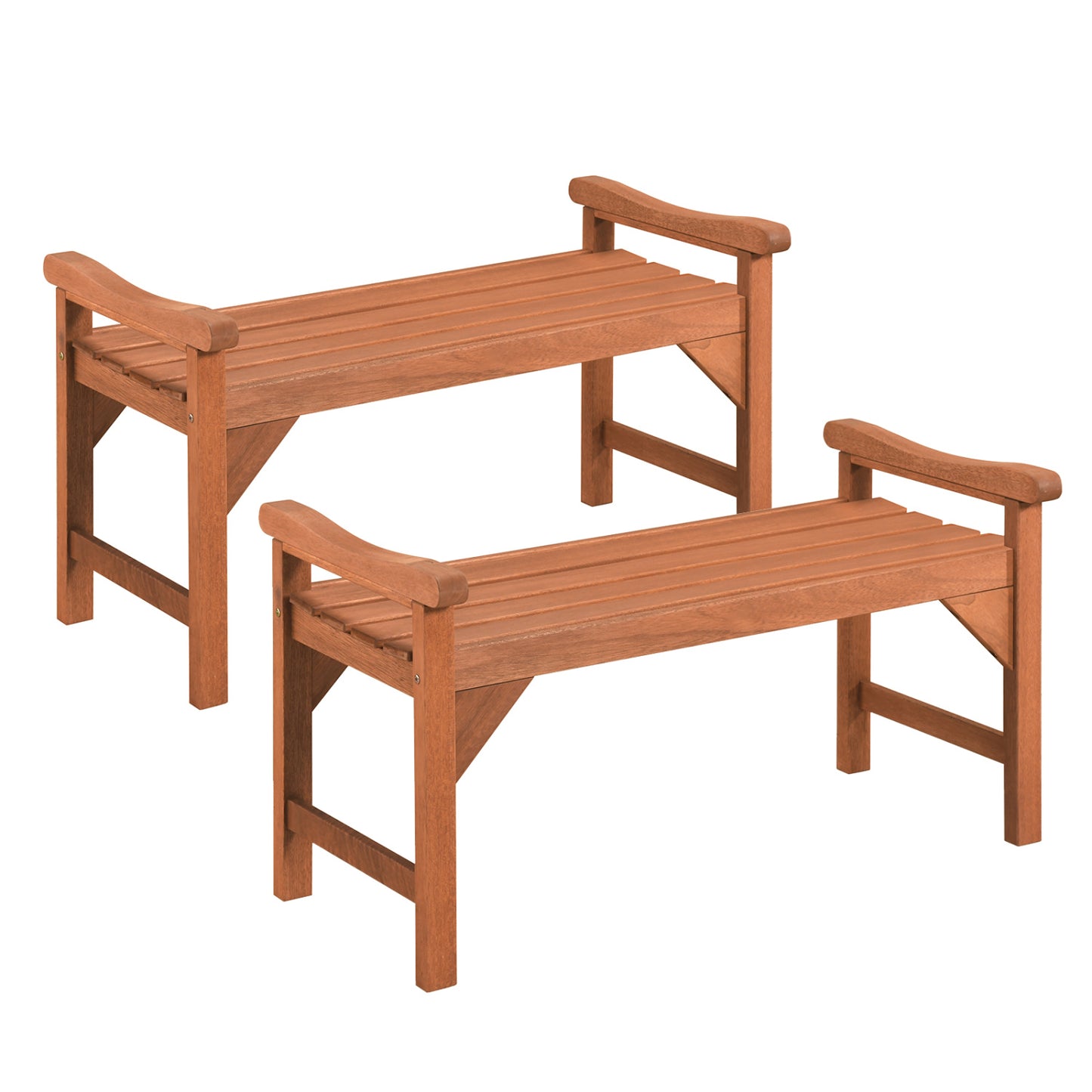 Solid Wood Backless Garden Bench Set with Support Handles