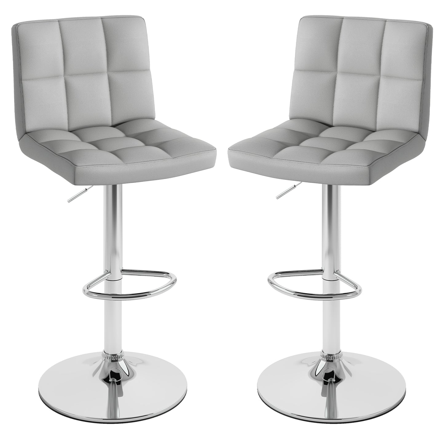 Set of 2 Square Swivel Adjustable PU Leather Bar Stools with Back and Footrest-Coffee - Gray
