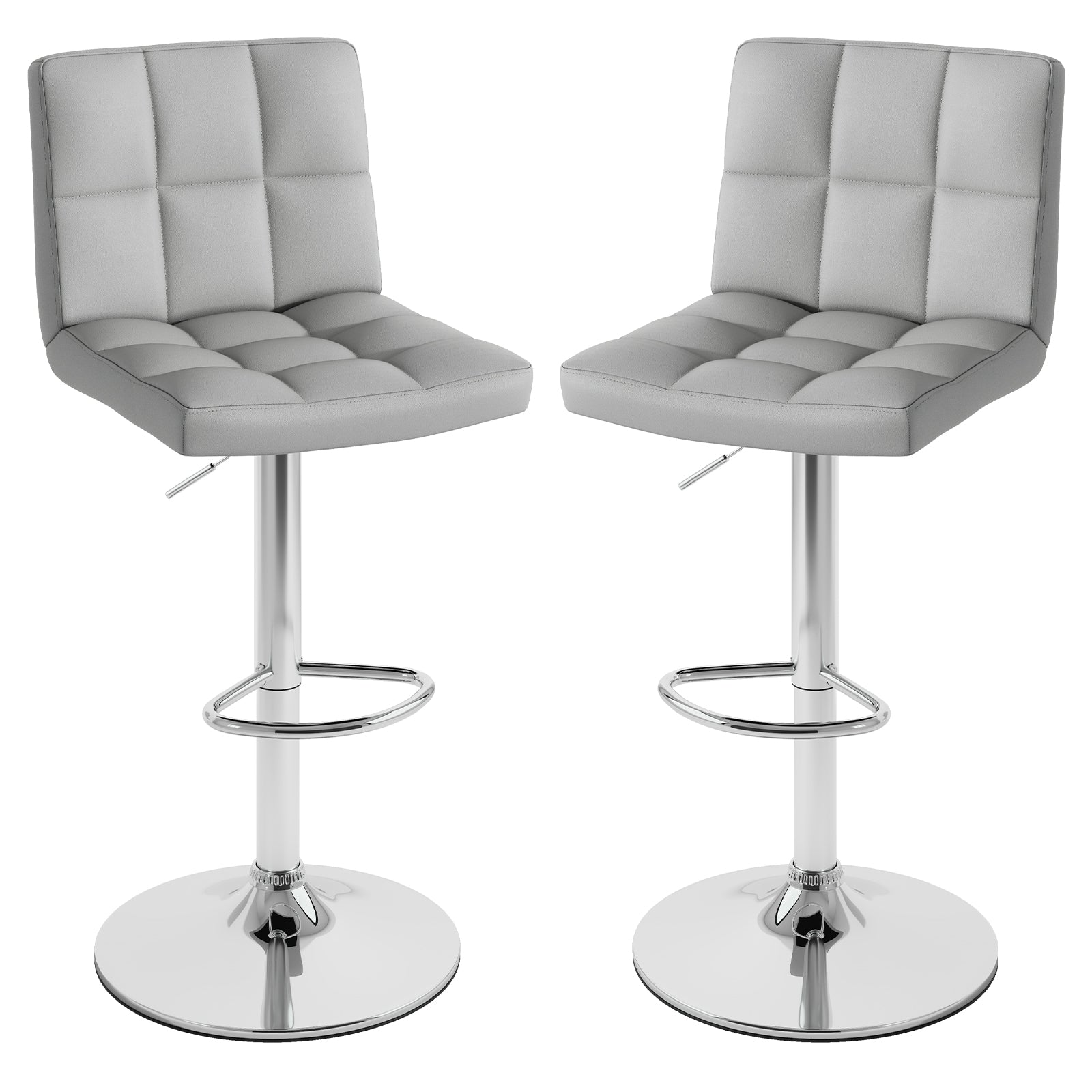 Set of 2 Square Swivel Adjustable PU Leather Bar Stools with Back and Footrest-Coffee - Gray