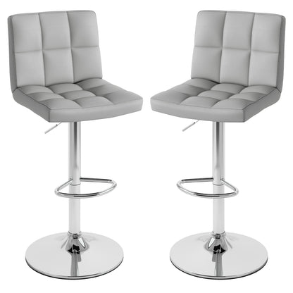 Set of 2 Square Swivel Adjustable PU Leather Bar Stools with Back and Footrest-Coffee - Gray