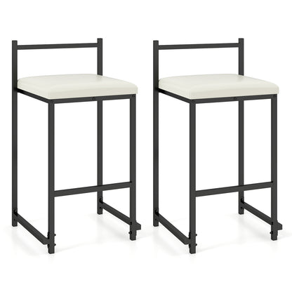 Set of 2 Stackable Counter Height Bar Stools PU Leather Upholstered with Footrest-Black
