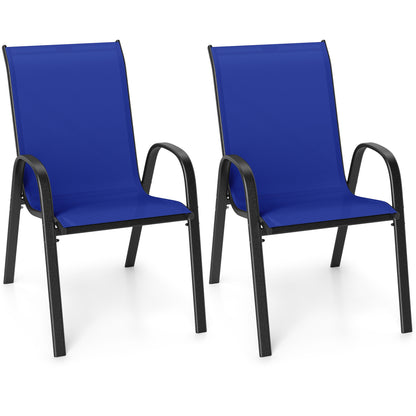Set of 2 Stackable Patio Dining Chairs Set with Armrest