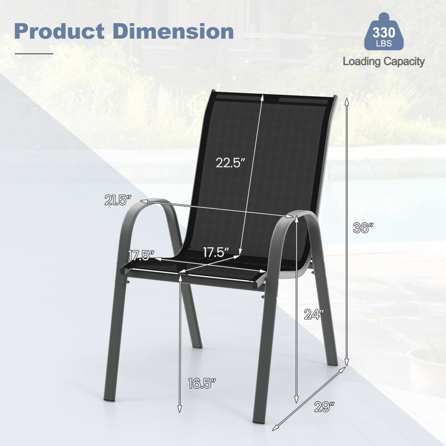 Set of 2 Stackable Patio Dining Chairs Set with Armrest