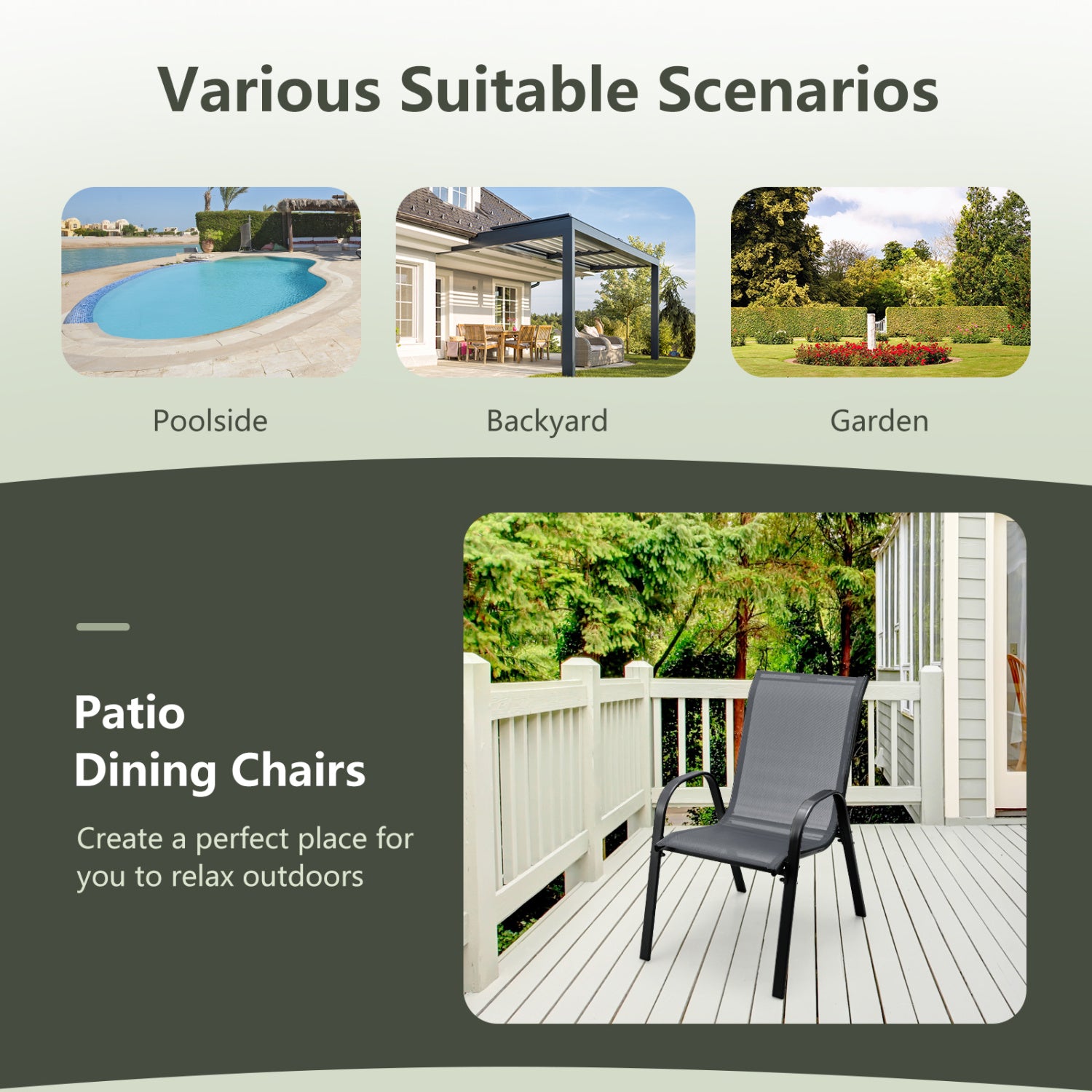 Set of 2 Stackable Patio Dining Chairs Set with Armrest