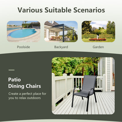 Set of 2 Stackable Patio Dining Chairs Set with Armrest