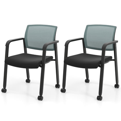 Set of 2 Stackable Rolling Office Chairs with Mesh Backrest-Black - Gray