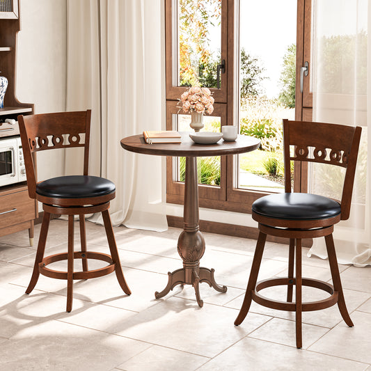 Set of 2 Swivel Bar Stools with Rubber Wood Frame