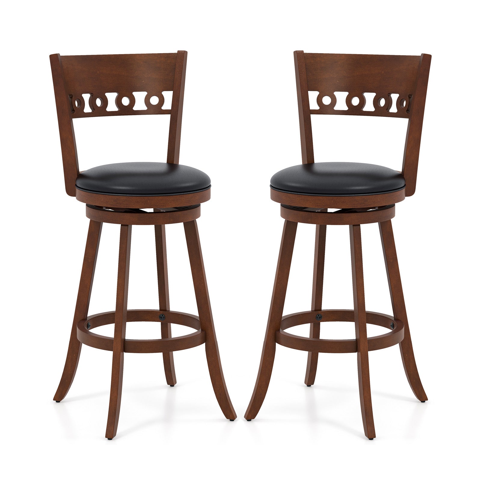 Set of 2 Swivel Bar Stools with Rubber Wood Frame-30.5 inches - 30.5 Inches