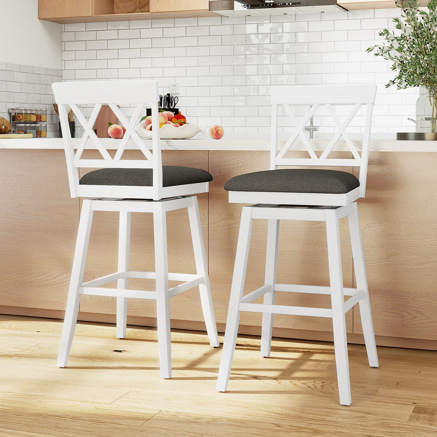 Set of 2 Swivel Bar Stools Counter Height Barstools with Backrest Upholstered Seat Cushion-29 Inches