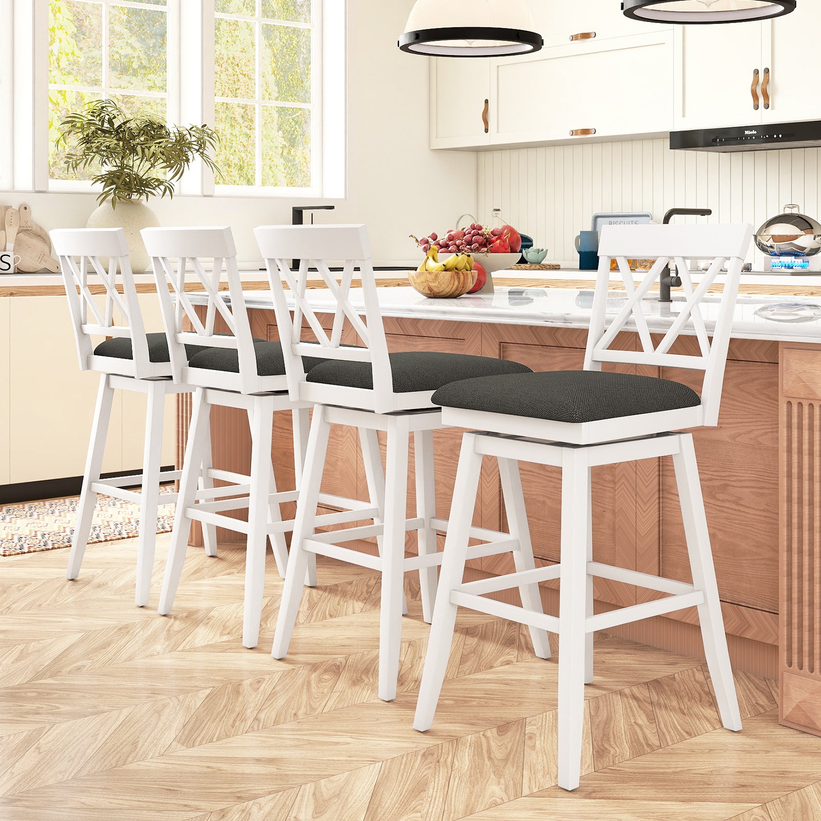 Set of 2 Swivel Bar Stools Counter Height Barstools with Backrest Upholstered Seat Cushion-29 Inches