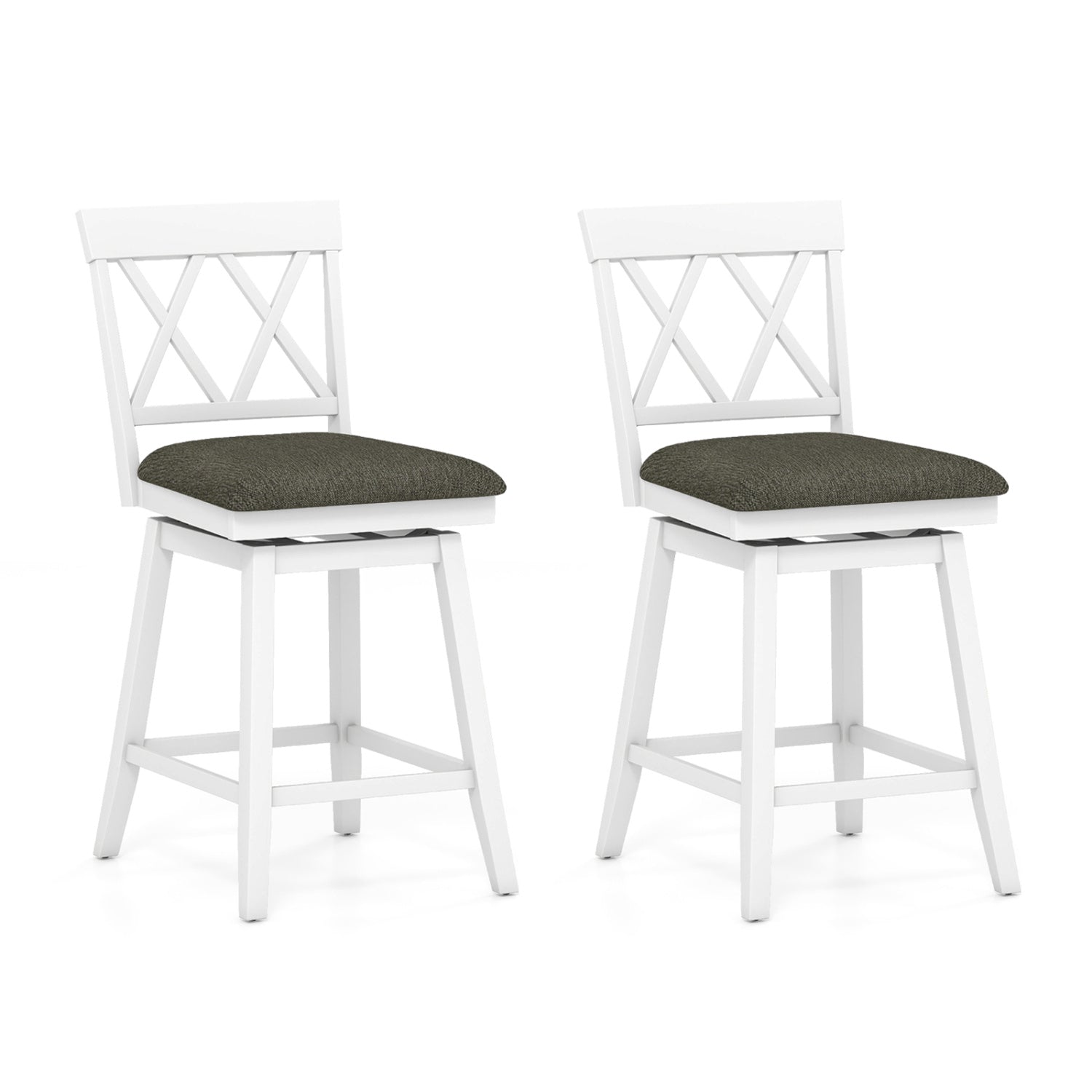 Set of 2 Swivel Bar Stools Counter Height Barstools with Backrest Upholstered Seat Cushion-24 inches