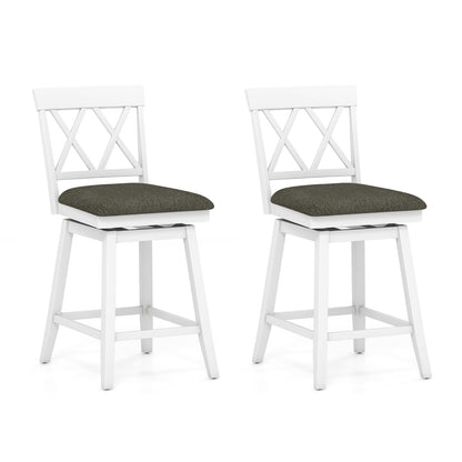 Set of 2 Swivel Bar Stools Counter Height Barstools with Backrest Upholstered Seat Cushion-24 inches