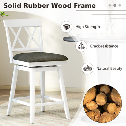 Set of 2 Swivel Bar Stools Counter Height Barstools with Backrest Upholstered Seat Cushion-24 inches