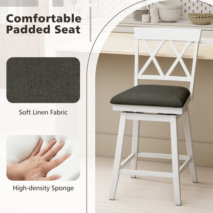 Set of 2 Swivel Bar Stools Counter Height Barstools with Backrest Upholstered Seat Cushion-24 inches