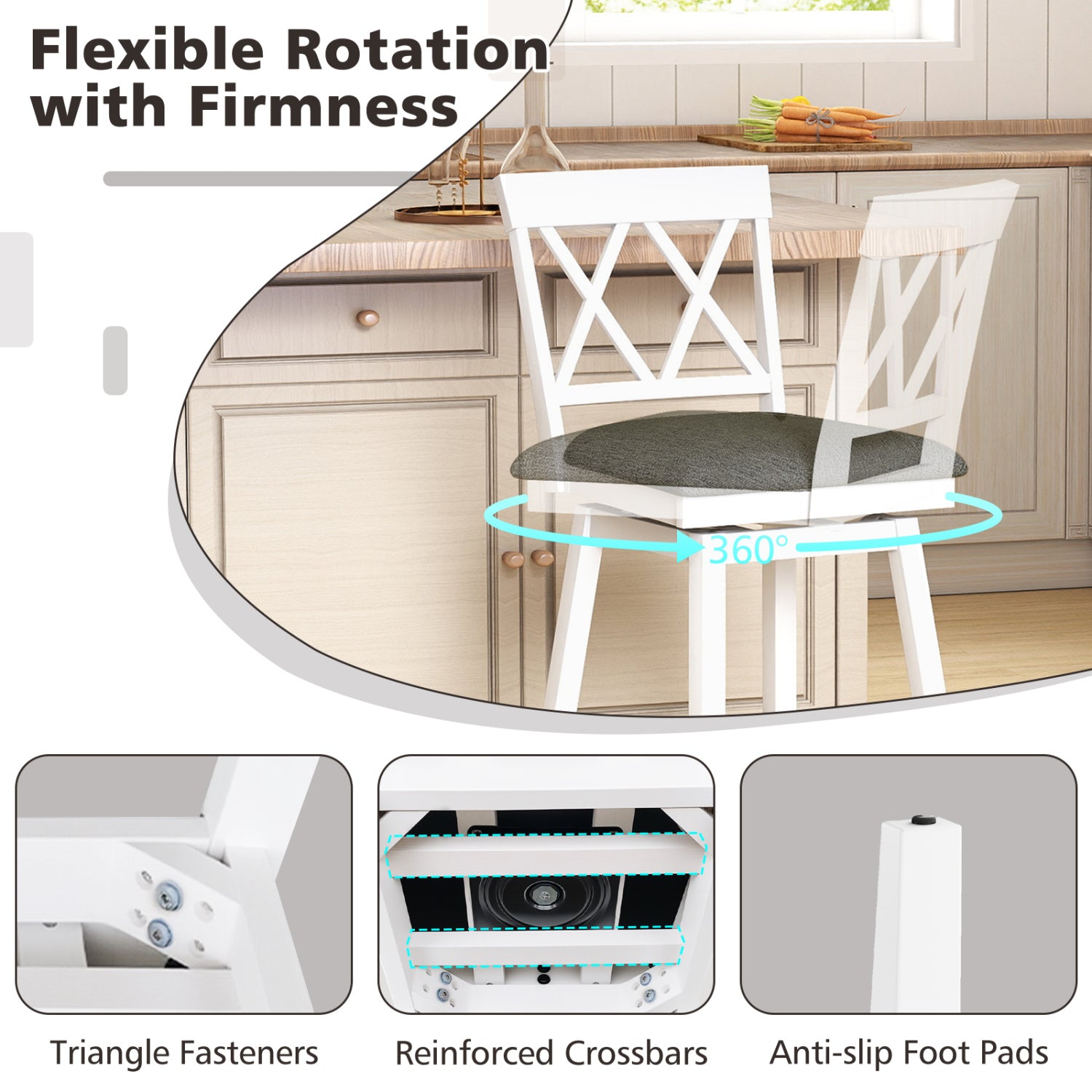 Set of 2 Swivel Bar Stools Counter Height Barstools with Backrest Upholstered Seat Cushion-24 inches