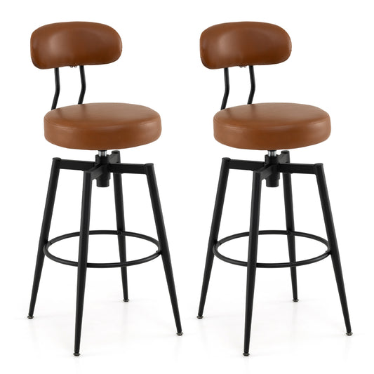 Set of 2 Swivel Barstools Faux Leather with Upholstered Seat and Back