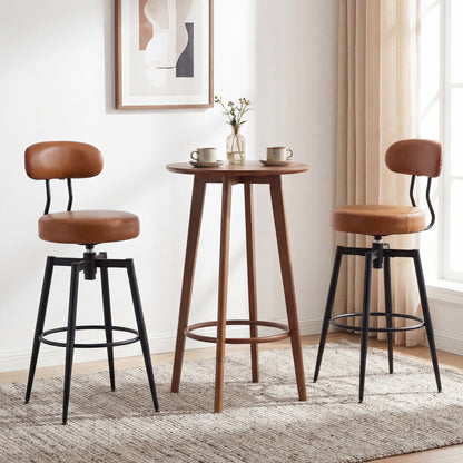 Set of 2 Swivel Barstools Faux Leather with Upholstered Seat and Back